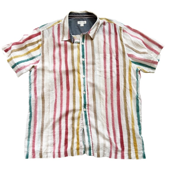 Sun+Stone Men’s Silas Regular Fit Texture Stripe Print Linen Shirt - Picture 2 of 5